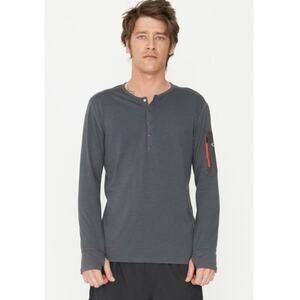 ICEBREAKER Compass Long Sleeve Wool Blend Henley Base Layer Grey Mens Size L